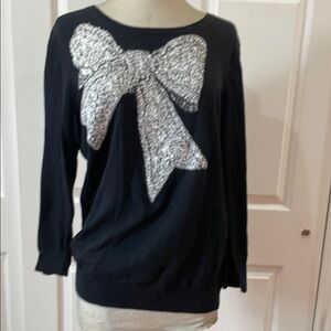 Cynthia Rowley Black Sweater with Silver Bow